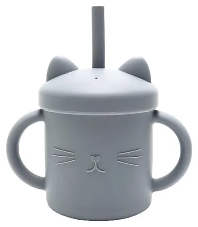 Cană din silicon cu mânere și paie Lorelli - Natural, Grey