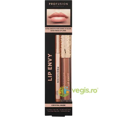 Set Lip Envy Crystal Nude: Luciu de Buze Ultra Neted si Lucios 3.5ml + Creion de Buze cu Finish Satinat 0.3g