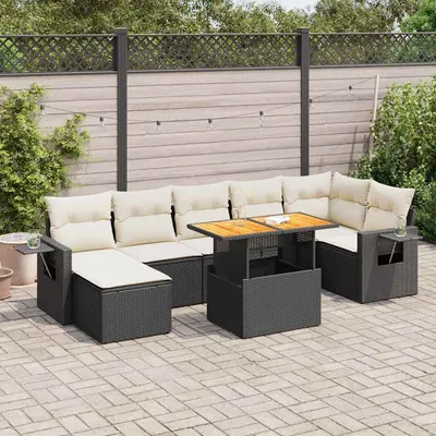 Gossi set mobilier de gradina cu perne, 8 piese, negru, poliratan