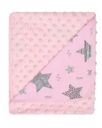 Paturica cu doua fete Minky si bumbac 80x90 cm Pink Stars