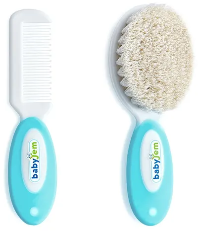 Set pieptene și perie BabyJem - Păr natural, albastru