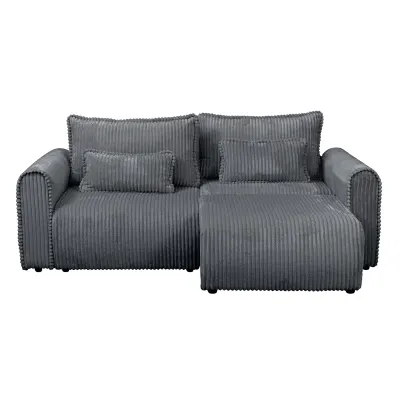 Coltar Canapea extensibil BELLAGIO, cu arcuri si lada depozitare, colt interschimbabil, gri inchis, 250x125 165x95 cm