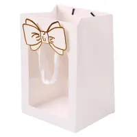 Pungi cadou cu fereastră și fundă - alb (set 12 buc) - 20x30x17cm