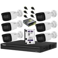 Sistem de supraveghere Dahua DH-6CEXT80MA-5MP HDCVI cu 6 camere de exterior de 5MP, 3.6mm, IR 80m, microfon