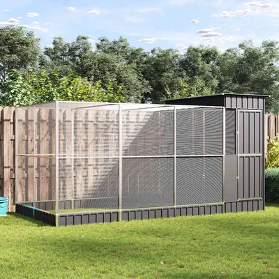 vidaXL Volieră cu extensie argintie 416x203x216 cm oțel