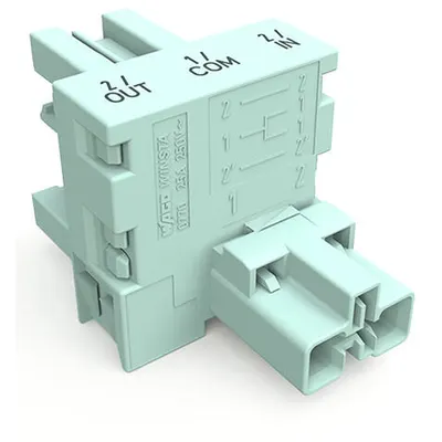Distributor for status queries; 2-pole/3-pole; Cod. B; 1 input; 2 outputs; 3-pole output for status queries; light turquoise