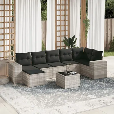 Gossi set mobilier de gradina cu perne, 8 piese gri deschis poliratan