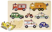 Puzzle din lemn cu manere Goki - Mijloace de transport, masini civile