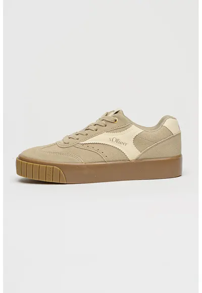 Pantofi sport din piele intoarsa cu garnituri din piele ecologica - Maro taupe deschis