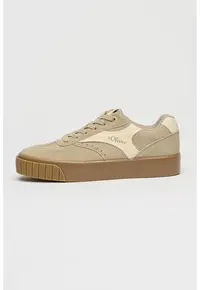 Pantofi sport din piele intoarsa cu garnituri din piele ecologica - Maro taupe deschis