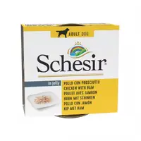 Hrana umeda caini, Schesir Dog Chicken with Ham in Jelly, 150 g