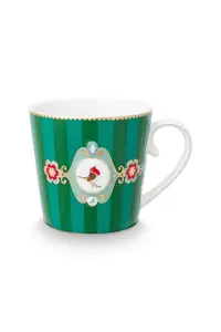Cană din porțelan, colecția Love Birds, Medallion Stripes Emerald-Green, 250ml, Pip Studio
