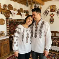Set Traditional Cuplu 647 Camasi traditionale cu broderie