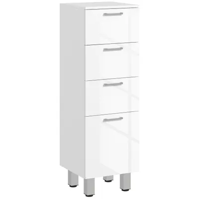 Dulap de baie kleankin, Badschrank, 4 sertare, placă de particule, lucios, alb | Aosom Romania
