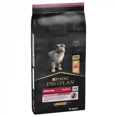 Hrana uscata pentru caini Pro Plan Medium Puppy Sensitive Skin cu somon 12 kg