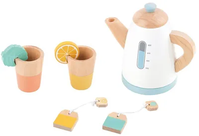 Set de joc din lemn Lelin - Ceainic cu accesorii
