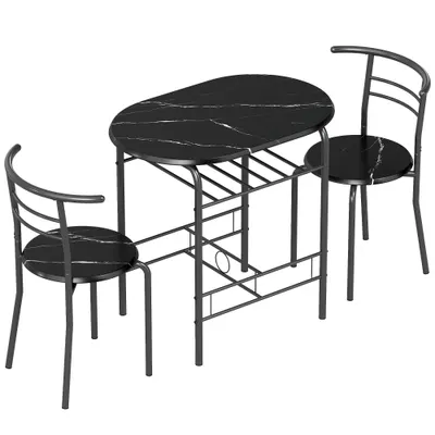 HOMCOM Set Masă Modernă cu 2 Scaune pentru Dining, Set 3 Piese Economisitoare de Spațiu pentru Bucătărie, Balcon, Restaurant sau Bar, Maro și Negru | Aosom Romania