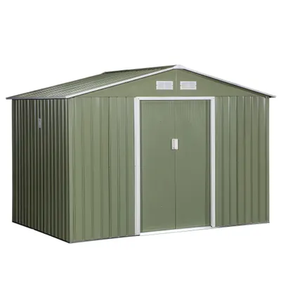 Outsunny Magazie Spațioasă pentru Grădină cu Uși Glisante și Ventilație, Structură din Oțel Durabil, 277x195x192 cm, Verde | Aosom Romania