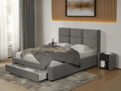 Pat tapitat Cico cu sertar 170 x 114 C1 din piele/stofa Gri - Falcone 21