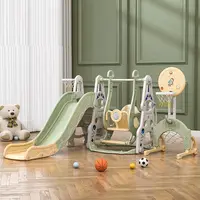 Spatiu de joaca 4in1 Nichiduta Garden Astronaut Green cu tobogan, leagan cu bara de protectie detasabila, jucarie muzicala, cos de baschet cu inaltime reglabila, minge si poarta de fotbal