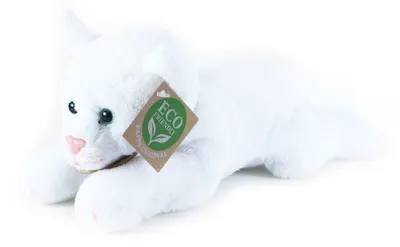 Jucărie de pluș Rappa Eco Friends - Pisică albă, culcată, 22 cm