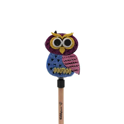 Creion figurină Bufniță albastră aripi roz 22cm
