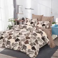 Lenjerie pat dublu cu ELASTIC, Finet, 6 piese, Maro, inimioare