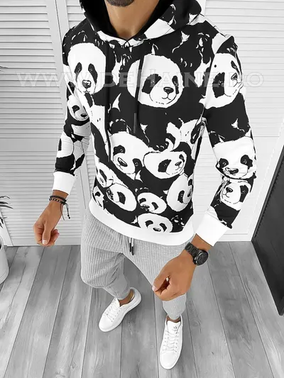 Hanorac barbati alb slim fit cu imprimeu PANDA K246 P19-2.1