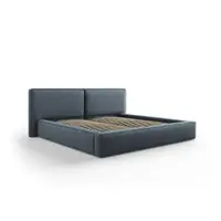 Pat matrimonial albastru închis tapițat cu spațiu de depozitare și somieră 180x200 cm Arendal – Cosmopolitan Design