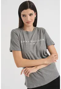 Tricou din bumbac cu imprimeu logo - Gri melange/Alb optic