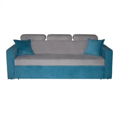 Canapea TESSA extensibila, 3 locuri, tetiere si lada depozitare, turcoaz + gri, 240x90x90 cm