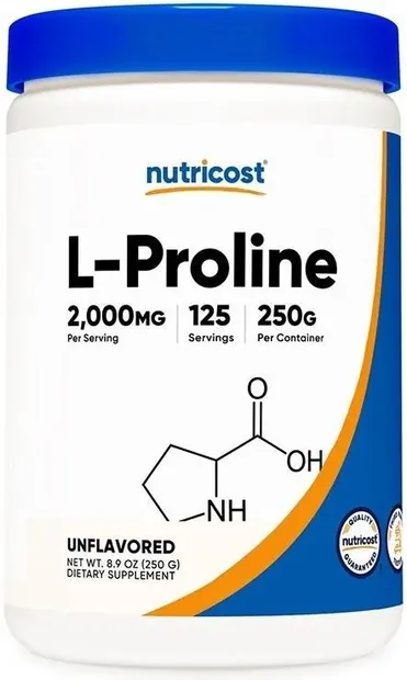 L-Proline, 2000 mg, 250 g, Nutricost