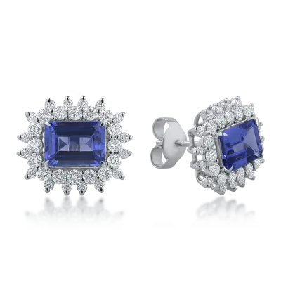 Cercei din aur alb cu tanzanite rectangulare de 3.31ct si diamante de 1.26ct