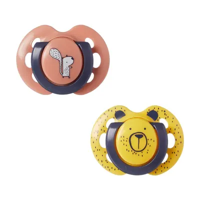 Set 2 suzete silicon ortodontice Tommee Tippee Fun Friends 0-6 luni Yellow Bear, Green Squirell