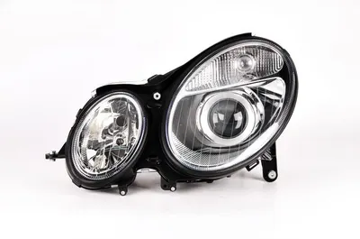 Far stanga (D2S H7, reglaj electric, cu motoras, fundal cromat, fundal transparent) MERCEDES Clasa E 2002-2006