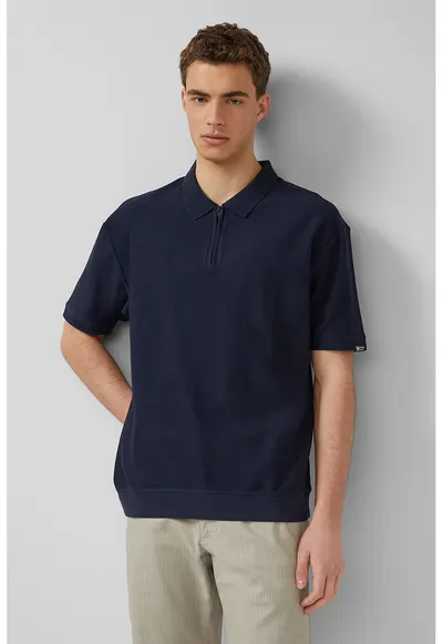 Tricou polo lejer cu fermoar scurt