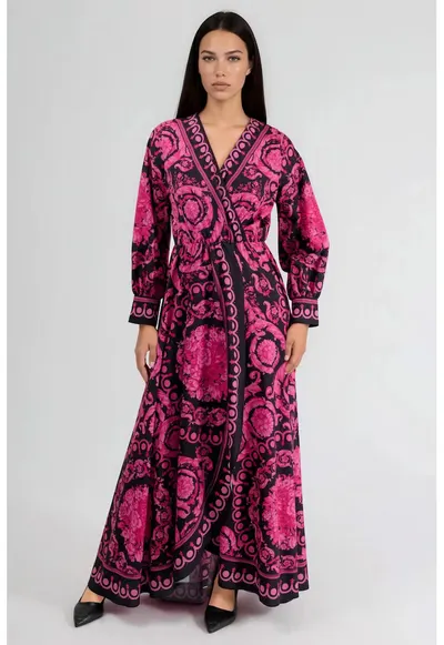 Rochie midi - model floral - roz - poliester/lycra