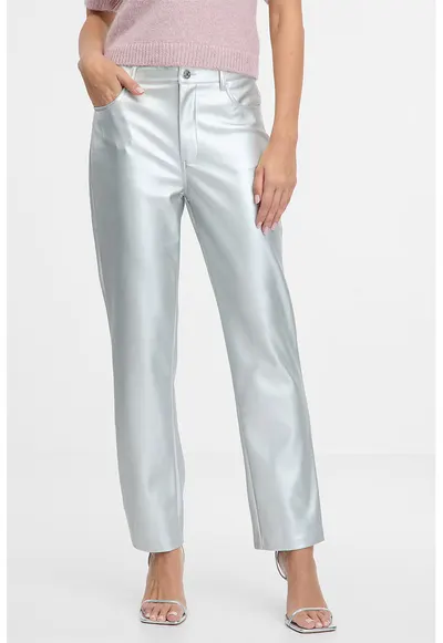 Pantaloni drepti cu aspect metalic - Argintiu