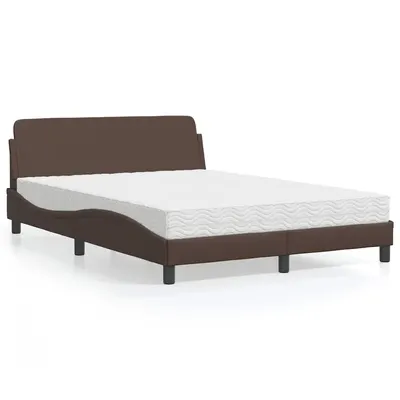 vidaXL Pat cu saltea, Dover, maro, 140x190 cm, piele ecologică
