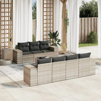 Gossi set mobilier de gradina cu perne, 8 piese gri deschis poliratan