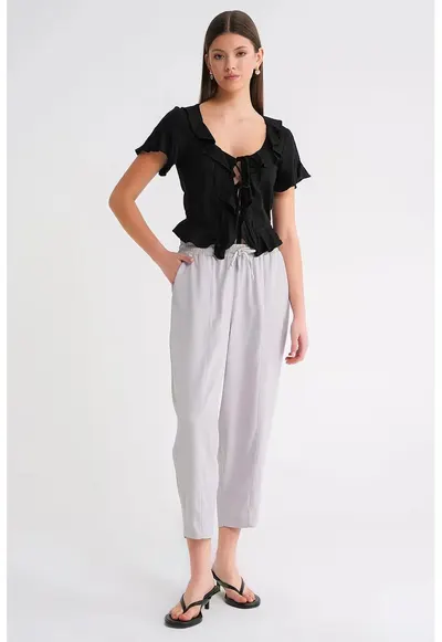 Pantaloni dama - Salwar Fit - snur - gri - textil