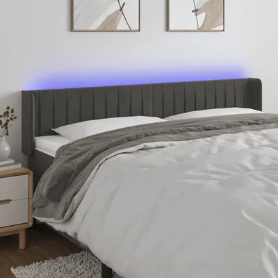vidaXL Tăblie de pat cu LED, gri închis, 163x16x78/88 cm, catifea