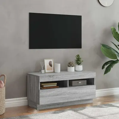 vidaXL Comodă TV cu lumini LED, gri sonoma, 80x35x40 cm