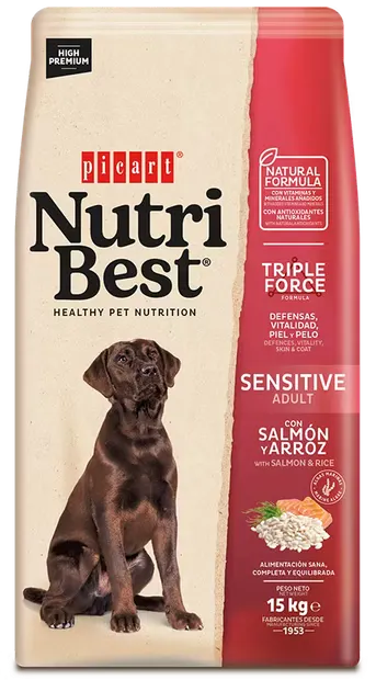 Hrana Uscata Caini Premium, NutriBest Adult Dog Sensitive, Somon si Orez, 15 kg