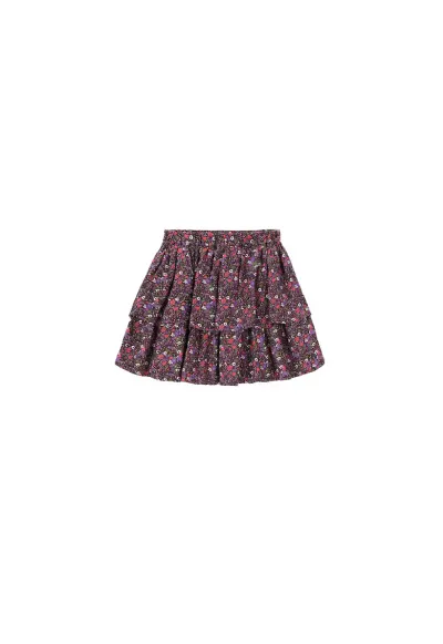 Fusta pentru fete - stofa - model floral - cu volane - multicolor
