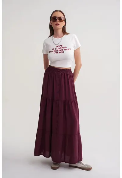 Fusta maxi HiCCUP - talie inalta - burgundy - textil