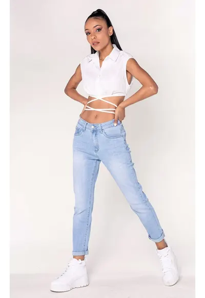 Blugi dama Mom Fit albastru deschis P189-6 16782 - Albastru deschis