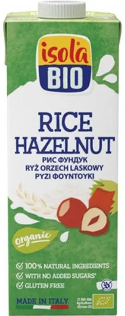 Băutură organică din orez și alune, fără gluten, 1 l, Isola Bio
