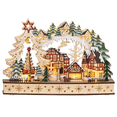HOMCOM Sat de Crăciun în ținutul de iarnă, 20 LED-uri, multistrat, lemn natural, 45 x 12 x 30 cm | Aosom Romania