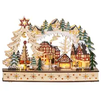 HOMCOM Sat de Crăciun în ținutul de iarnă, 20 LED-uri, multistrat, lemn natural, 45 x 12 x 30 cm | Aosom Romania